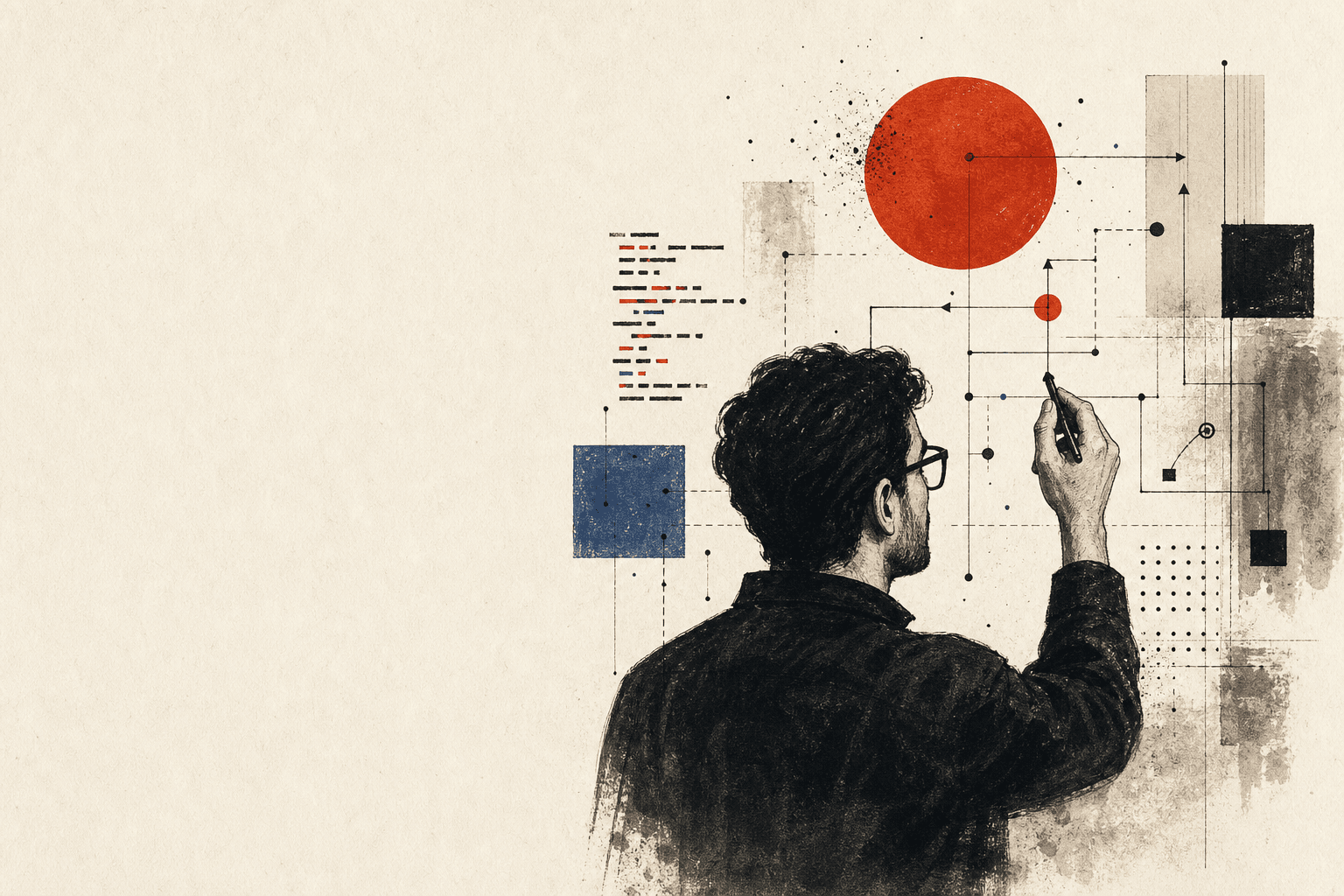 Editorial illustration on abstraction: ideas, systems and intelligence seen from above